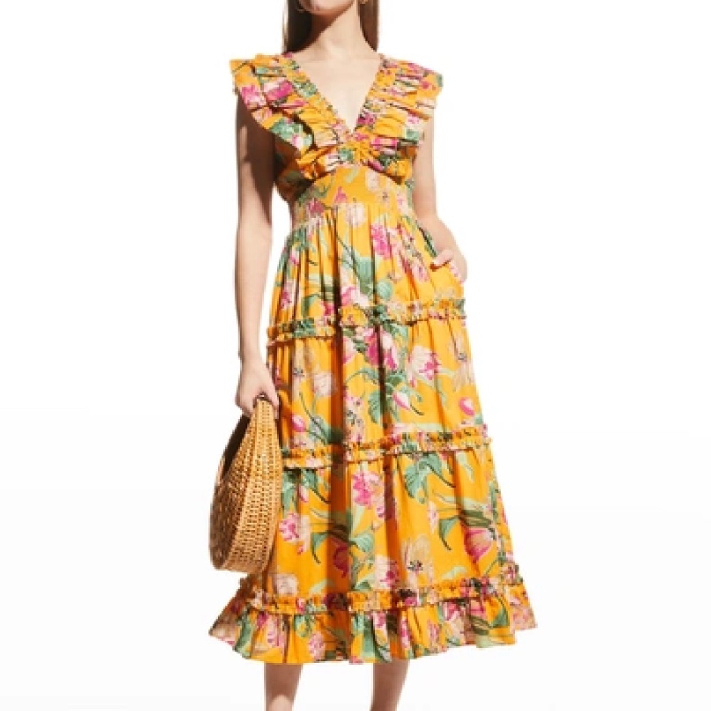 LOVE THE LABEL Topanga Ruffled V-neck Maxi Dress In Topanga‎ Orange L